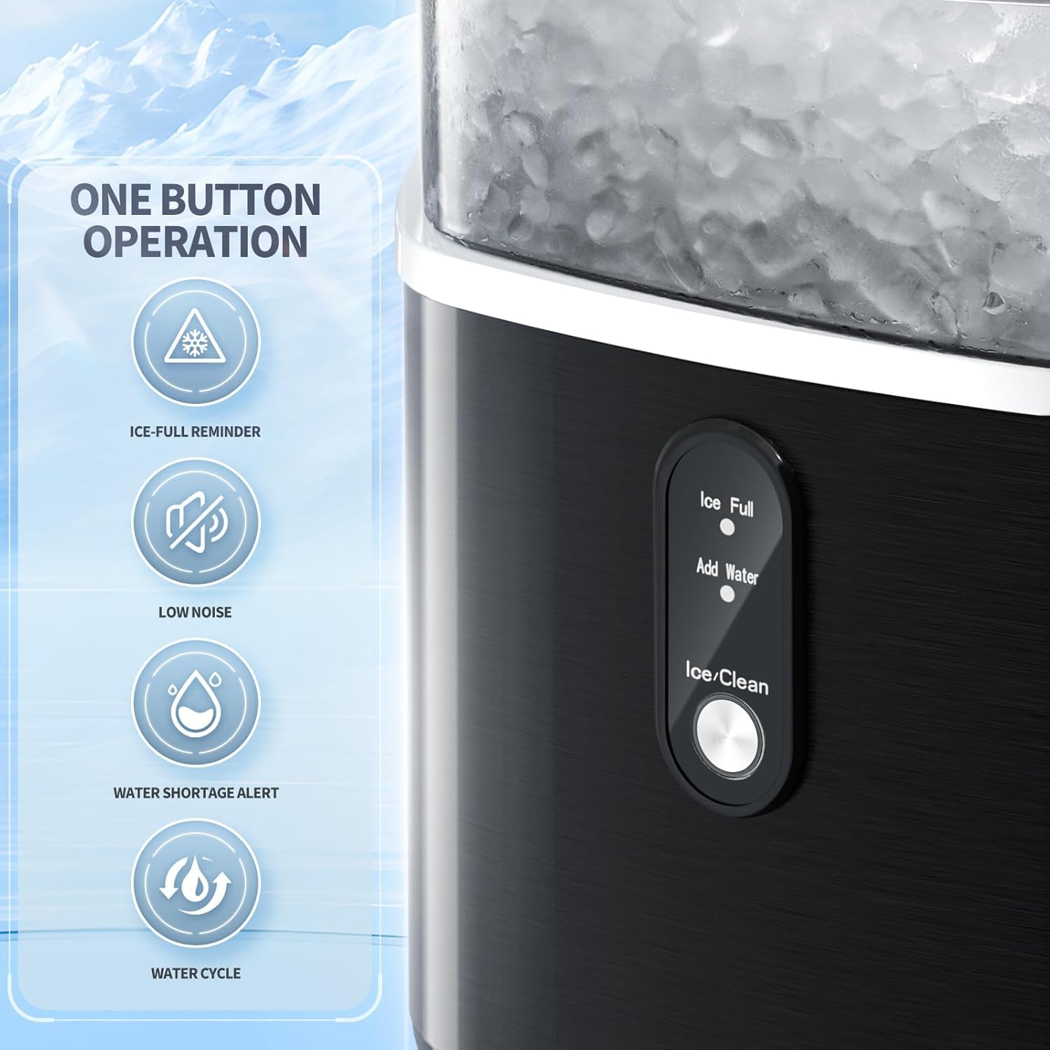 Nugget Ice Maker Countertop,Ready In 6 Mins, 34lbs/24h,Auto-Cleaning Portable Ice Maker With Basket And Scoop, For Home/Kitchen/Camping/RV. (Black) on Fridge.com - View 2