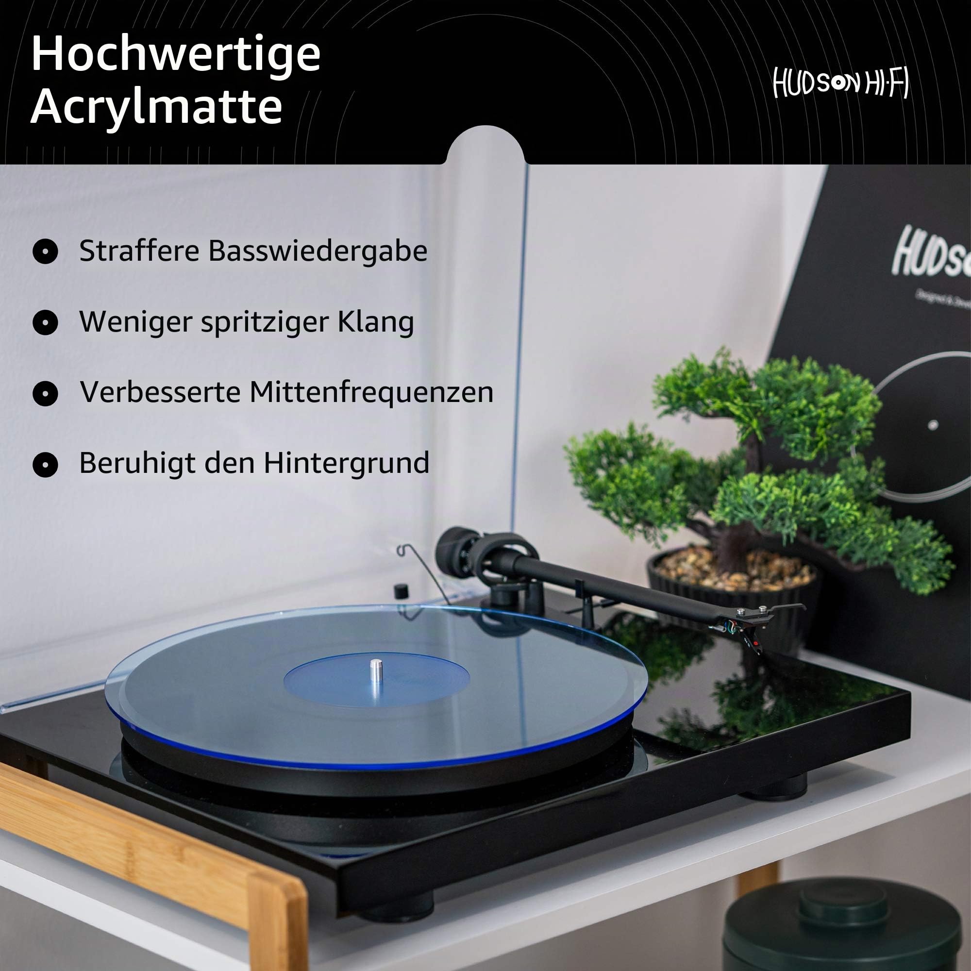 Hudson Hi-Fi Plattenspieler - Matte aus Acryl - BlueLit - LP Slipmat