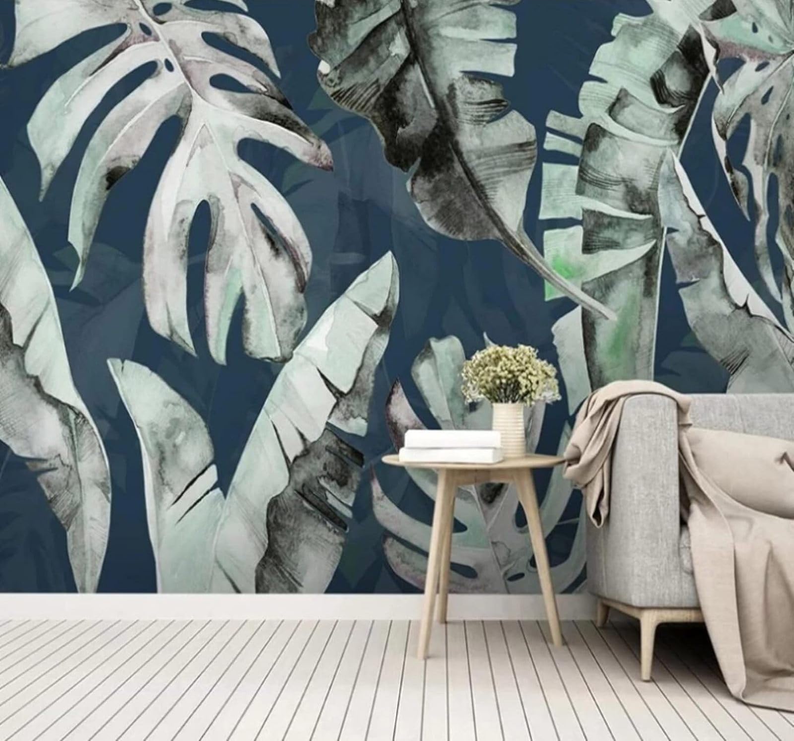 XLMING Retro Fresh Hand Drawn Plants Banana Leaves 3D Wallpaper Luxury Silk Study Dining Feature Sofa Grey Bedroom Living Room Tv Decorative Wall-400cm×280cm
