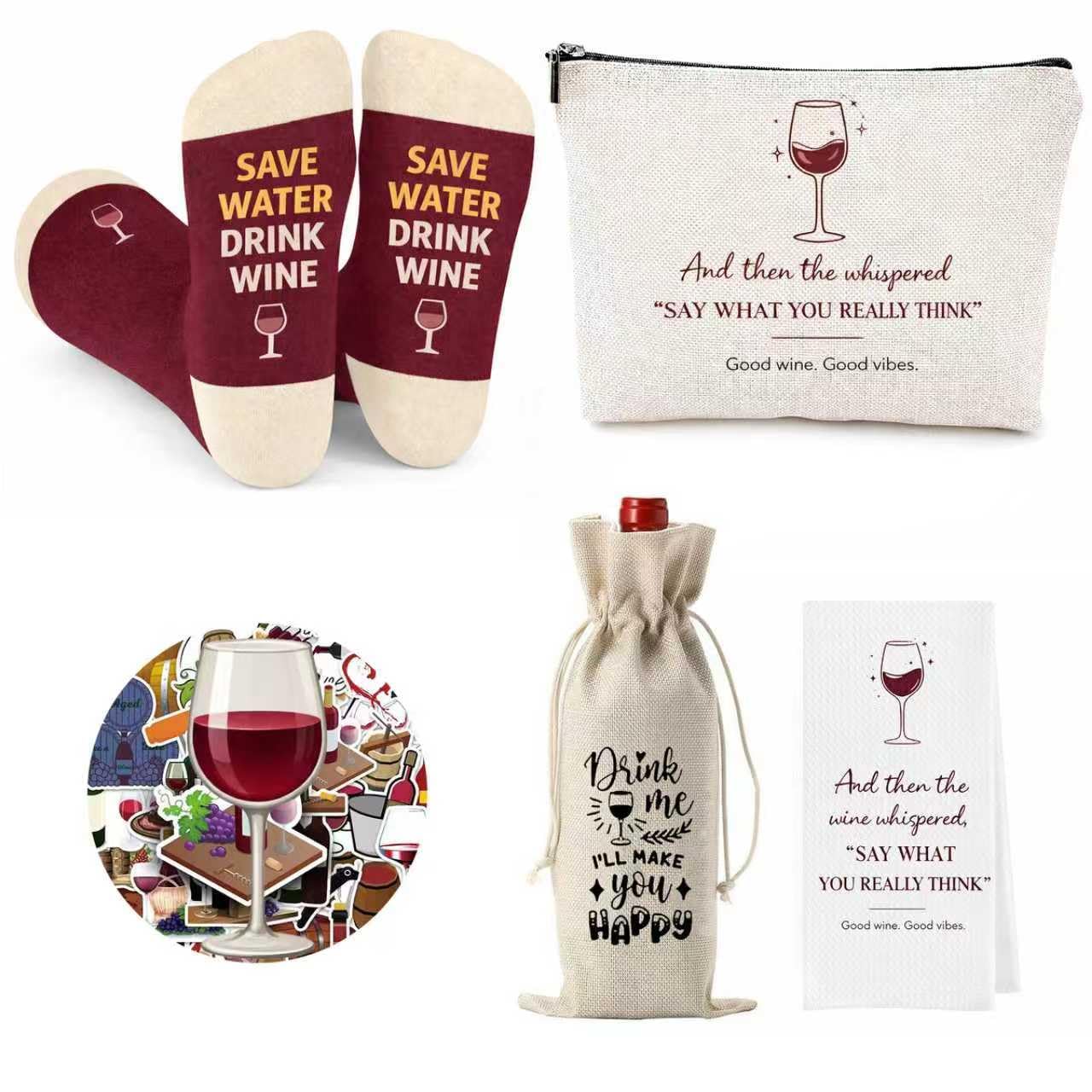 Wine Gifts for Women – 5-Piece Set with Socks, Towel, Makeup Bag & Bottle Gift Bag. Practical Birthday Present for Mom