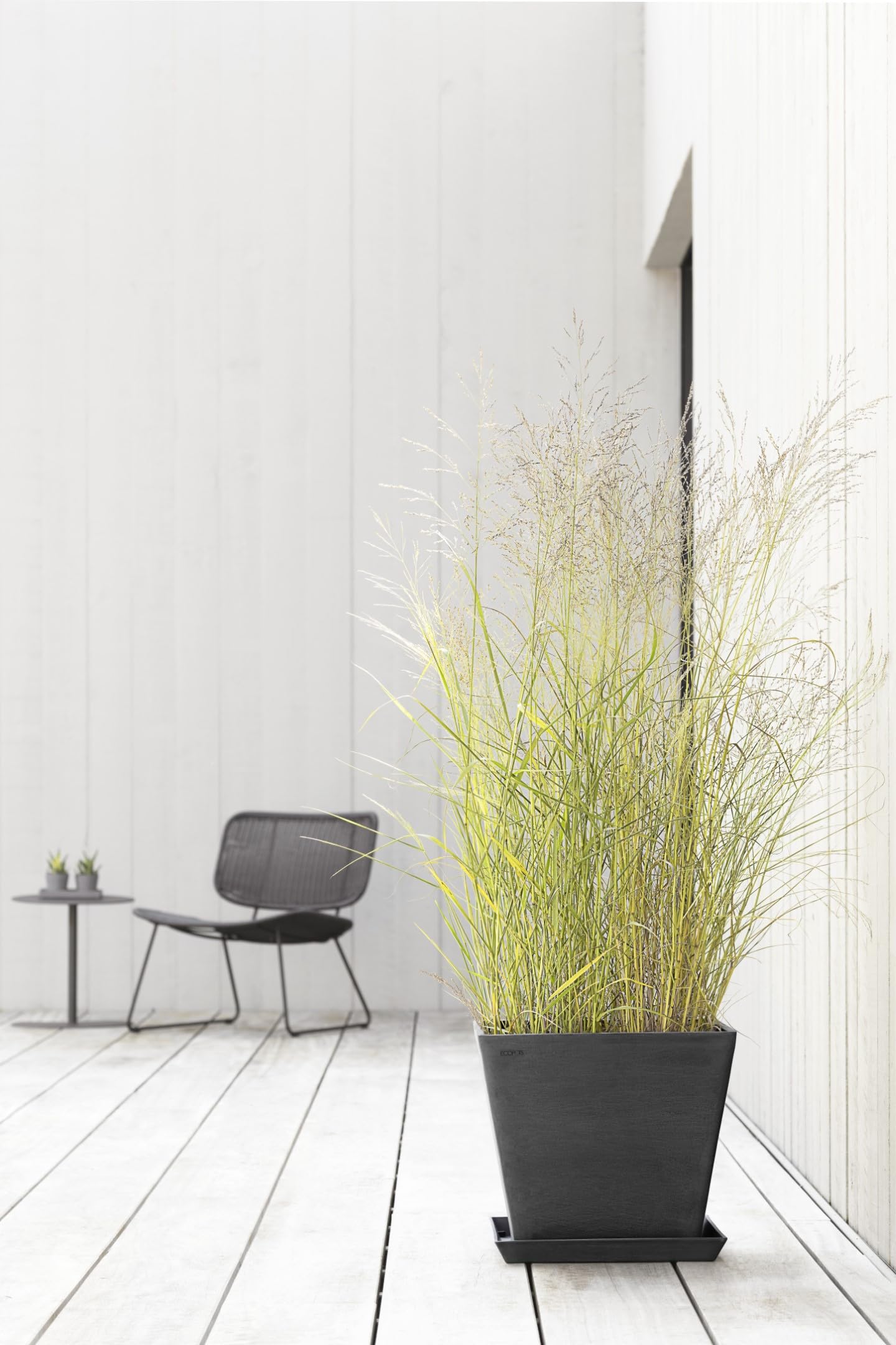 ECOPOTS Sottovaso Rotterdam 45 Cm – Bianco Grigio, In Plastica Riciclata Per Interni/Esterni