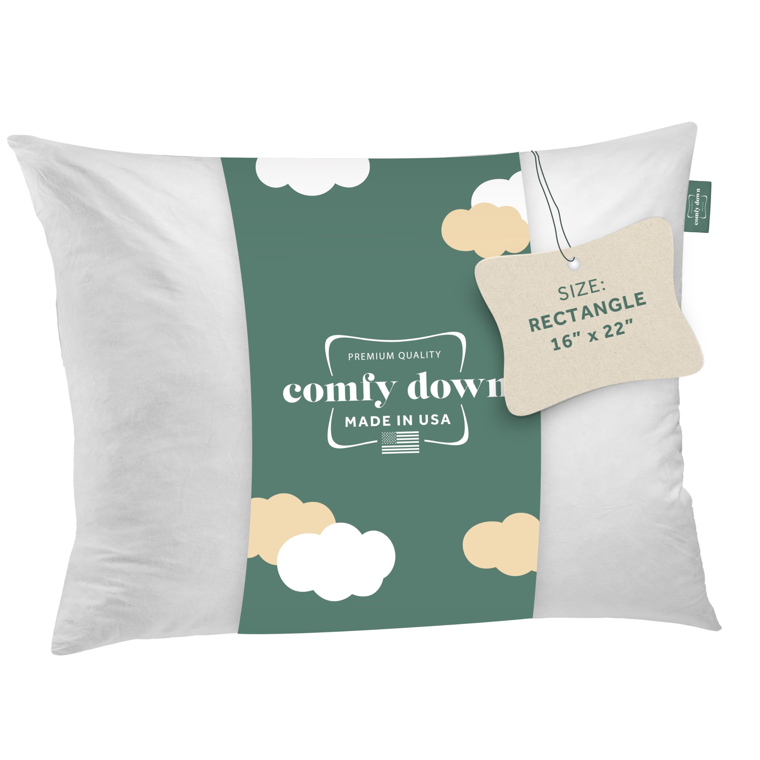 ComfyDown Decorative Throw Pillow Insert, Down and Feather Fill, 100% Cotton Cover, 233 Thread Count - Made in USA (16" X 22")