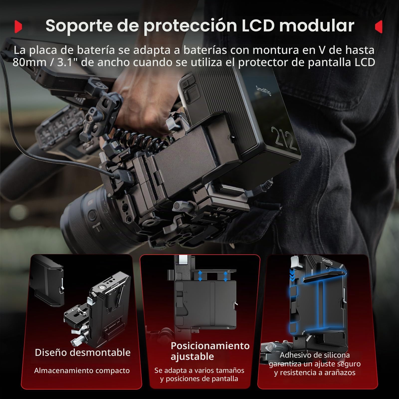 SMALLRIG Kit de Placa de Batería V-Mount Mejorada, con Placa QR para Arca, Protector de Pantalla, Clips para Cables, D-Tap/USB-C, para Cámaras Mirrorless/DSLR y Baterías NEEWER - 5227