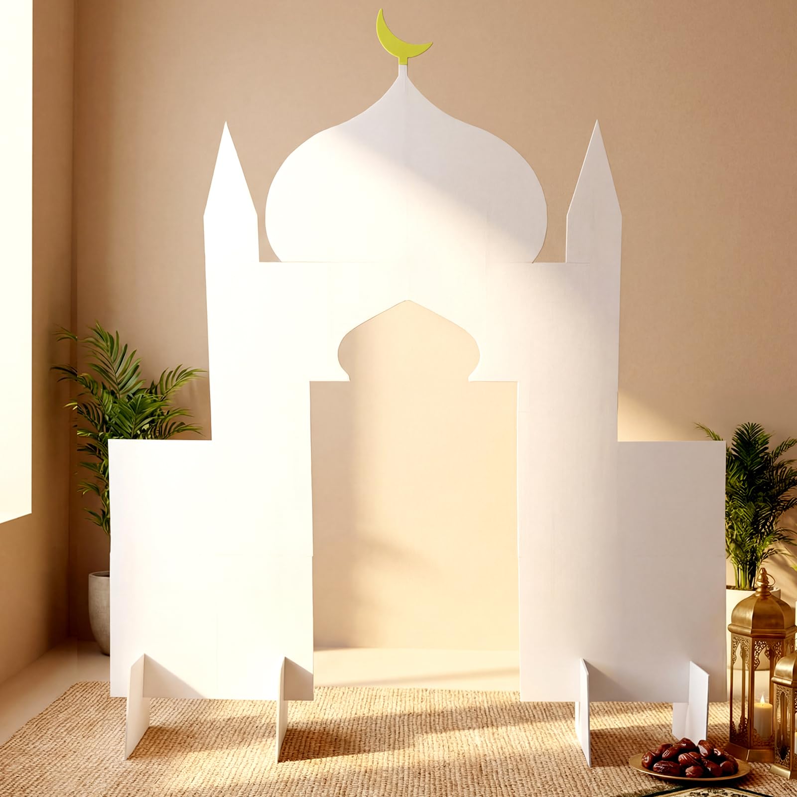 FunooFuno Ramadan Eid Mosque Decorations 59 x 54 Inch DIY Cardboard Mosque Castle for Home Ramadan Playhouse Corner Activities for Islamic Muslim Eid