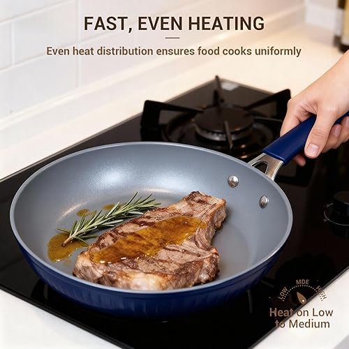 Miniatura 6 de Ammeloo Juego de utensilios de cocina de cerámica acanalada de 15 piezas, juego de ollas y sartenes antiadherentes, listo para inducción, juego de