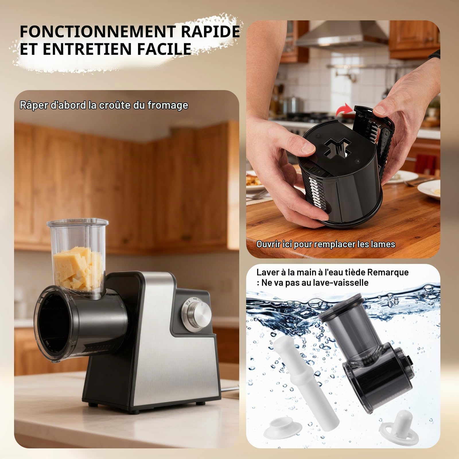 Hachoir à viande électrique 2800W, robot culinaire avec coupe-légumes, râpe à fromage, mandoline avec 5 accessoires, set pour saucisses et boulettes de viande, pour hacher et couper