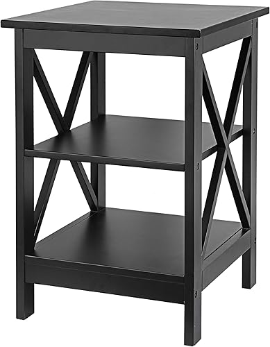 Miniatura 6 de Juego de 2 mesas auxiliares cuadradas con almacenamiento de 3 niveles, mesas auxiliares pequeñas de 16 x 16 pulgadas, mesas de noche de madera con