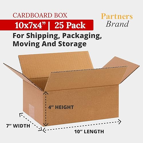 Miniatura 2 de PARTNERS BRAND Cajas de cartón corrugado de 10 x 7 x 4, pequeñas 10 pulgadas de largo x 7 pulgadas de ancho x 4 pulgadas de alto, paquete de 25