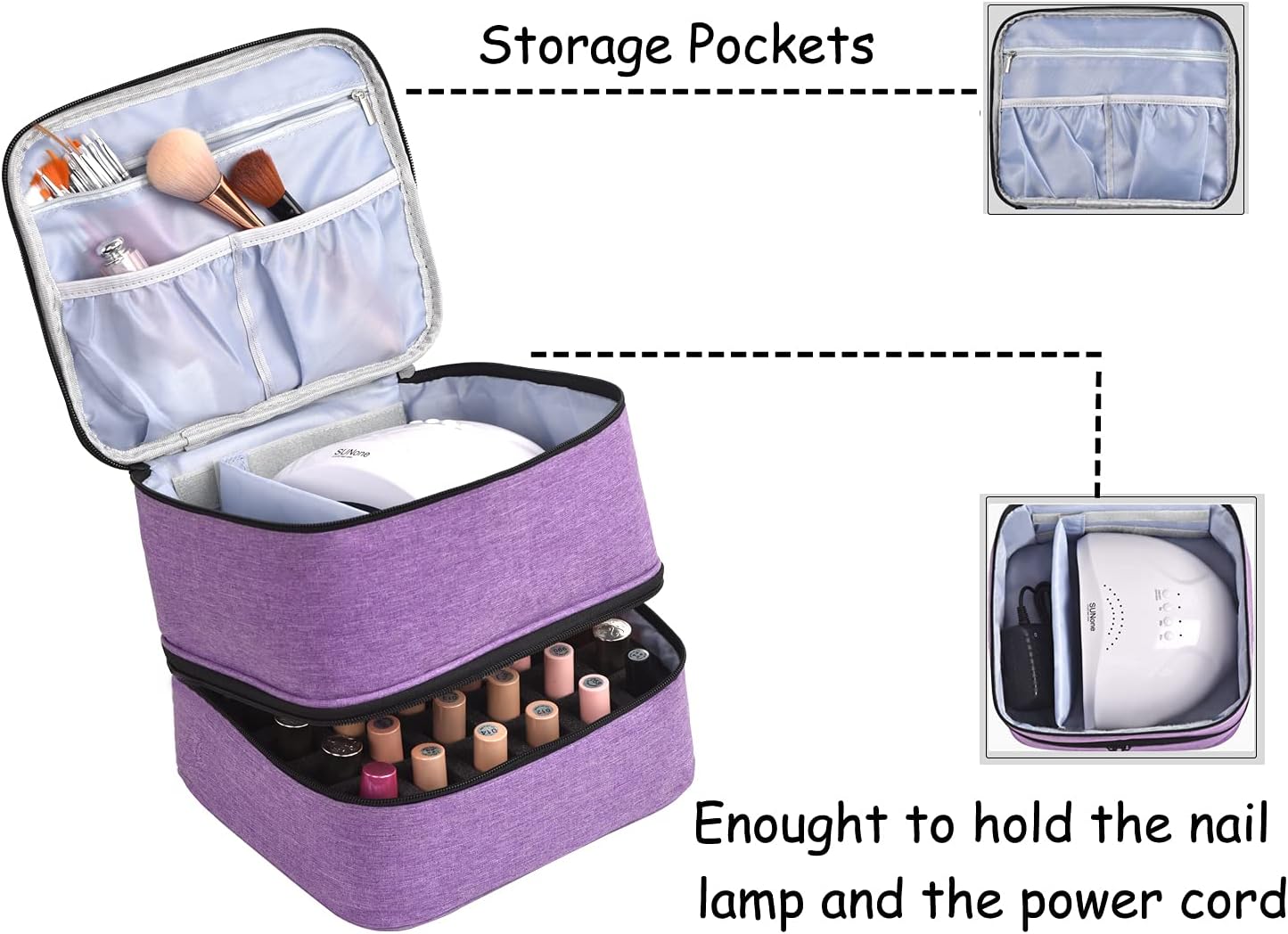 Nail Polish Carrying Case Bag-Holds 30 Bottles, Double-Layer Nail Polish Storage and Nail Dryer Case (Green) : Beauty & Personal Care