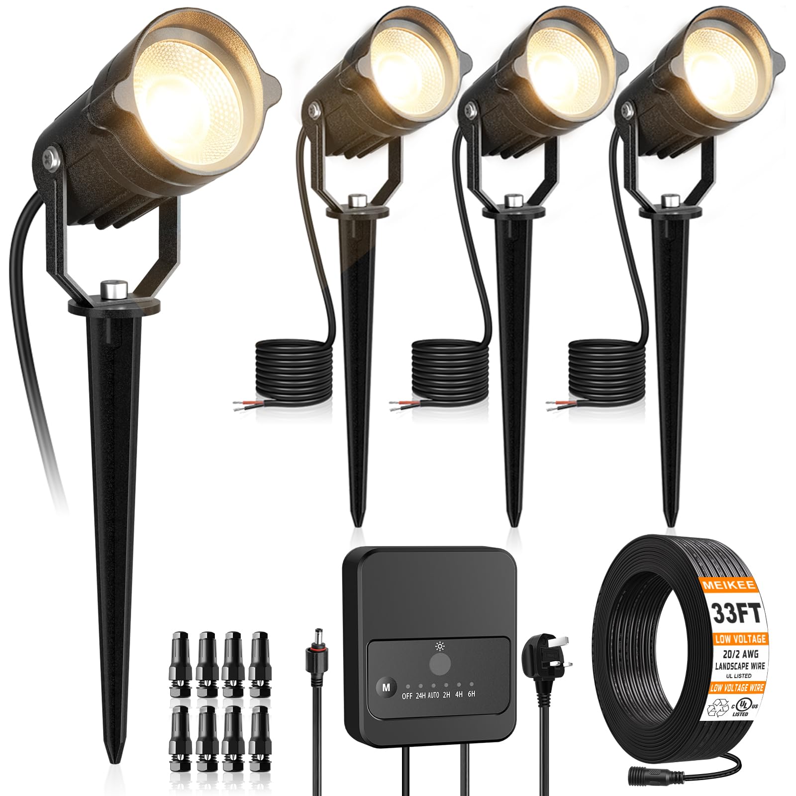 MEIKEE 4-in-1 Garden Spotlights Mains Powered,6W LED Landscape Lighting