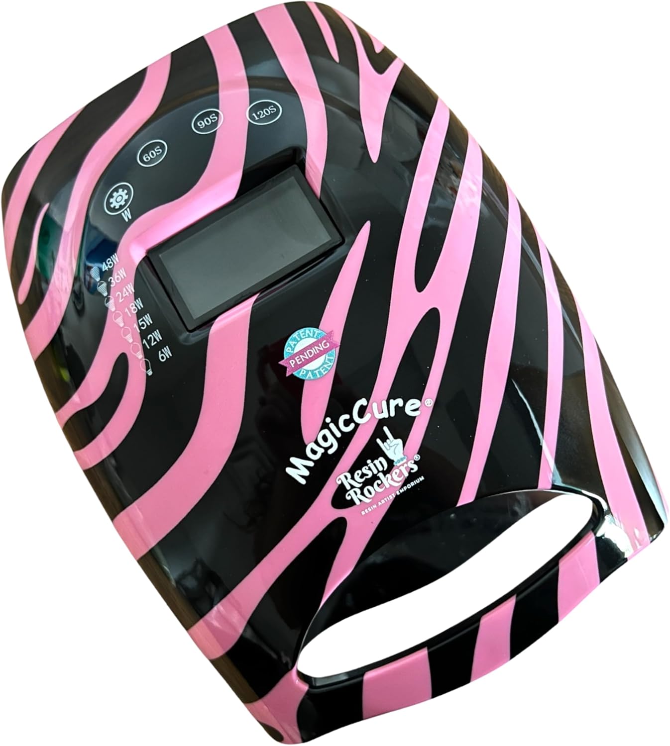 Resin Rockers MagicCure® Portable LED UV Resin Lamp - Cordless, Rechargeable, Adjustable Wattage, LCD Timer, 360° Cure, Pink Zebra
