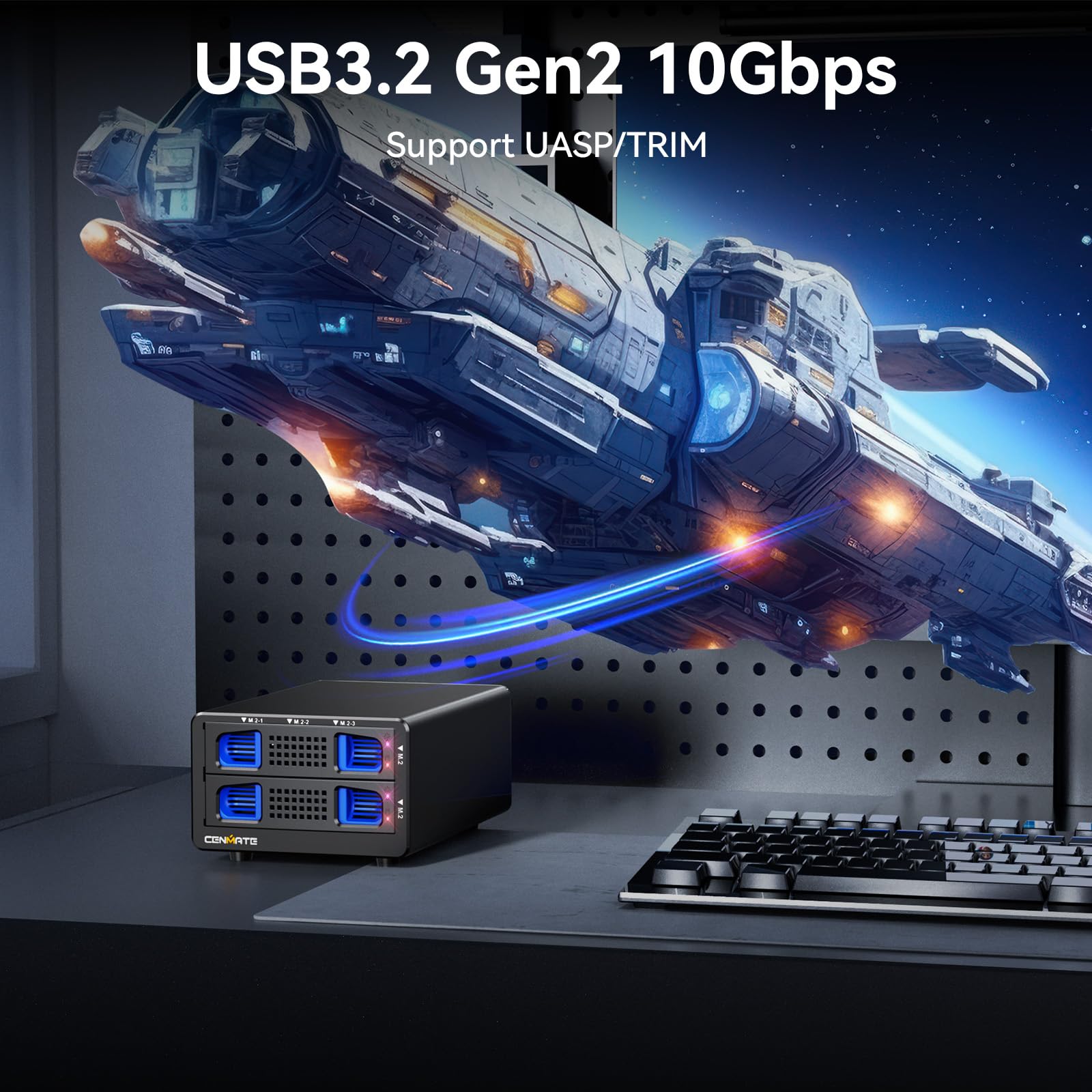 CENMATE 6 Bay NVMe M.2 Enclosure USB3.2 10Gbps SSD Enclosure per M/M+B Key in 2230/42/60/80/110 con Cavo USB CC e AC, Case M.2 SSD con 1*USB-HOST, Capacità 48TB(NO RAID/NAS)