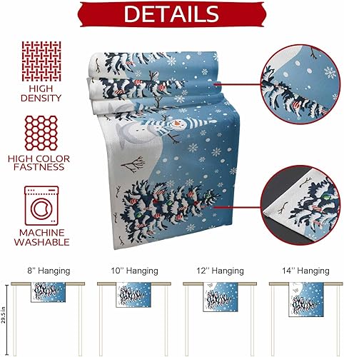 Miniatura 7 de Camino de mesa de Navidad  Algodón y lino de 36 pulgadas, muñeco de nieve azul rústico copo de nieve para corredor de cama, mantel de Navidad de