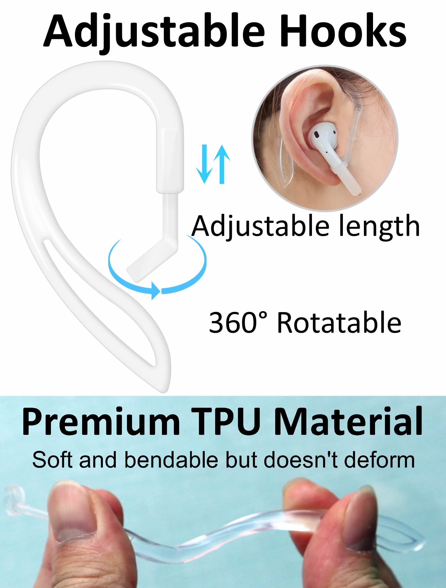 A-Focus Anti-Rutsch-Set für AirPods 4, 3., 2, 1, Pro 2. Ersatz, verstellbare Ohrbügel, ergonomisches Design, Silikonriemen, zusätzlicher Griff, Sport-Ohrstöpsel, Zubehör, Ohrstöpsel für AirPods Pro 2.