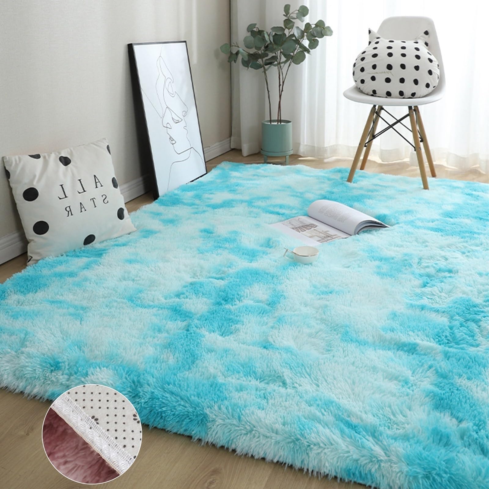 GOUSANG Soft Fluffy Carpet Area Rug 60 x 110 cm Non-Slip Carpet Kids Room Faux Fur Sheepskin for Sofa Home Room Hallway Kitchens, Sky Blue