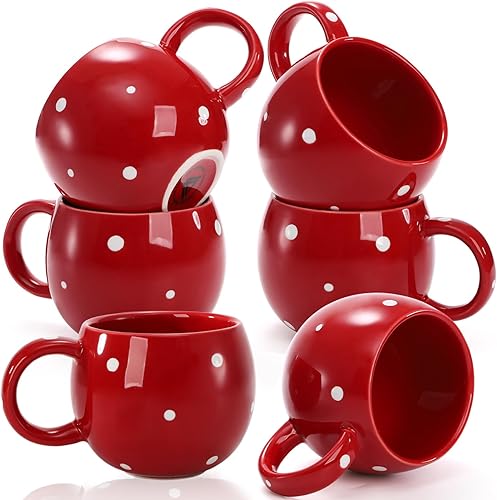 AVLA Paquete de 6 tazas de café de cerámica para fogata, 10 onzas de porcelana especial, bebidas de café caliente con asa, taza creativa de té para