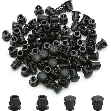 30PCS 5mm/3/16 Black Hole Plugs Plastic Flush Type Hole Plugs Snap in Locking Hole Tube, Furniture Fencing Post Pipe Insert End Caps (Black)