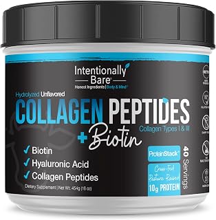 Collagen Powder Unflavored - Collagen Peptides Powder with Biotin & Hyaluronic Acid - Non-GMO & Grass Fed Collagen Protein Powder with 10g Protein - Keto Collagen Powder 40 Servings