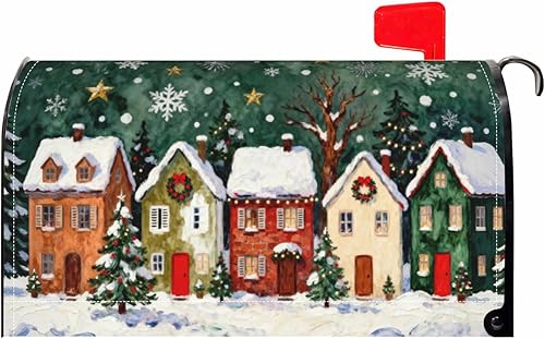 Cubiertas de buzón de Navidad de invierno magnéticas de tamaño estándar 18 x 21, decoración vintage festiva de copo de nieve, bosque, casa de