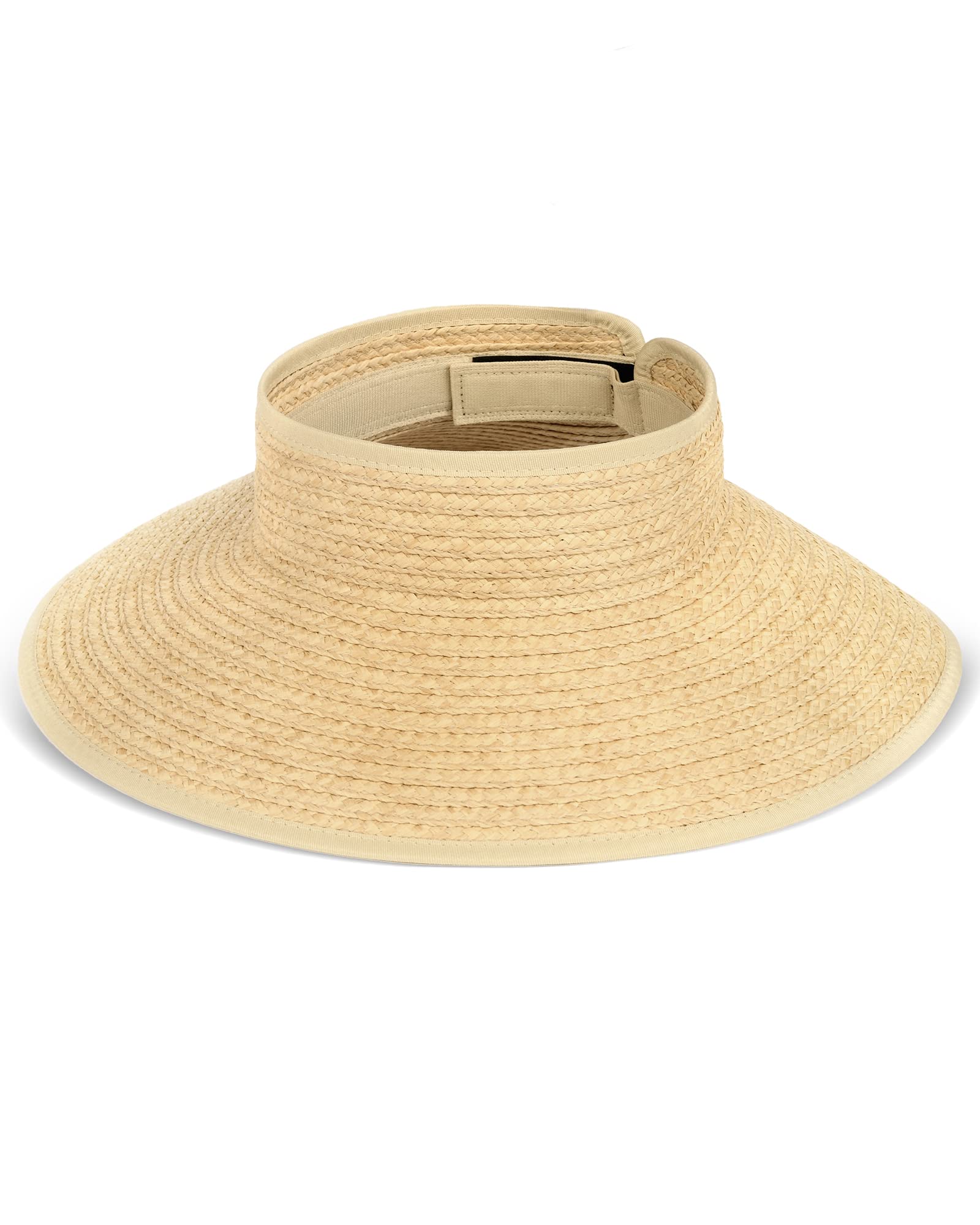 Camptrace Straw Visor Hat for Women Wide Brim UV Protection Roll Up Packable Ponytail Summer Beach Hat Natural Raffia Hat