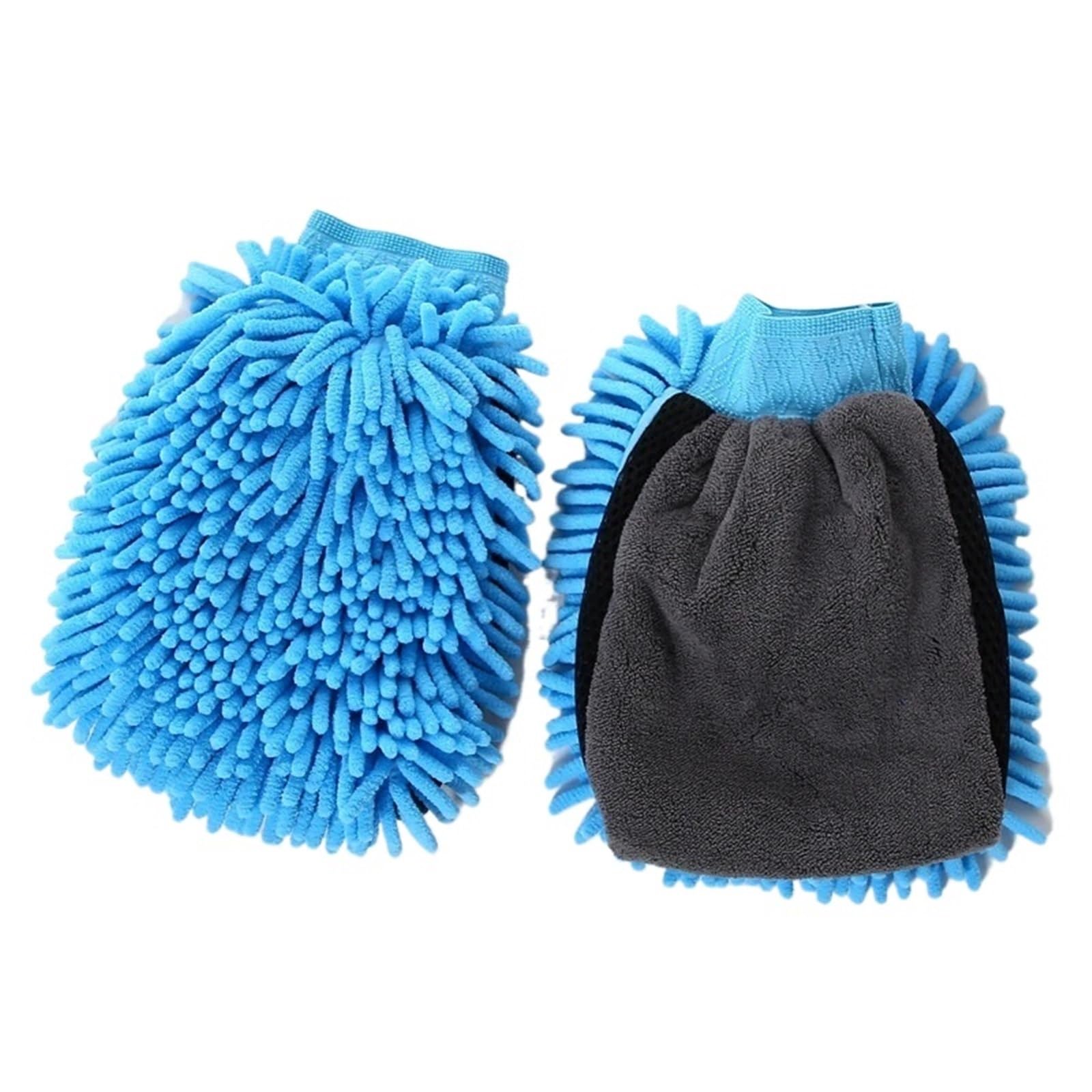 HEUchuan Fleece Car Wash Gloves 2Pcs Car Wash Glove Double-faced Microfiber Coral Mitt Soft Anti-scratch For Auto Wax Detailing Brush Cleaning Tools(Lack Blue)