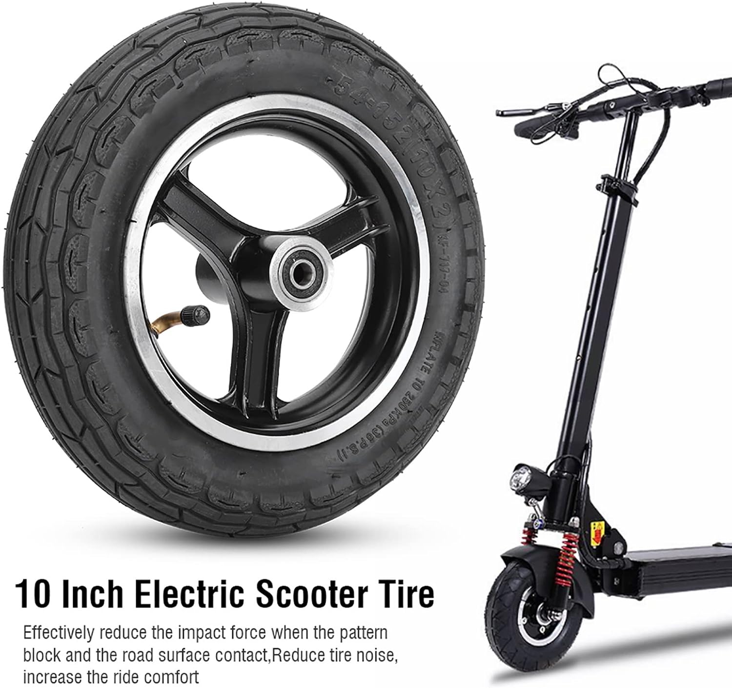 Wheel Scooter Wheel 10 Inch Rubber Inflatable Electric Scooter Tire Aluminium Alloy Front Wheel Hub Symmetric Figure Tyre Without Gas