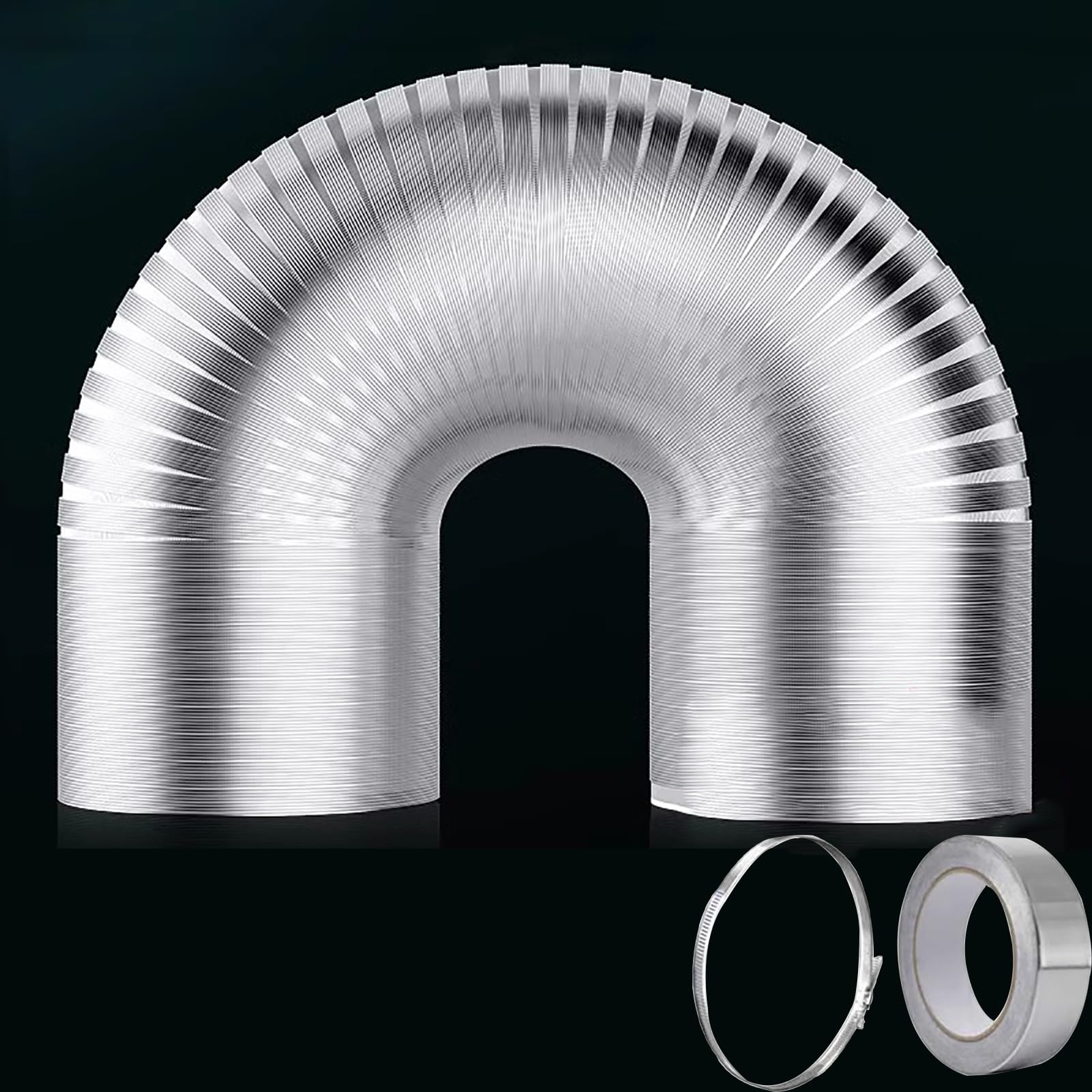 Tubo Flexible Manguera de Ventilación para Secadora de Espacio Reducido con Cinta y Abrazadera, Manguera de Ventilación para Secadora de Conductos de Aluminio Flexible de 10 Pies, Escape de HVAC(90mm(