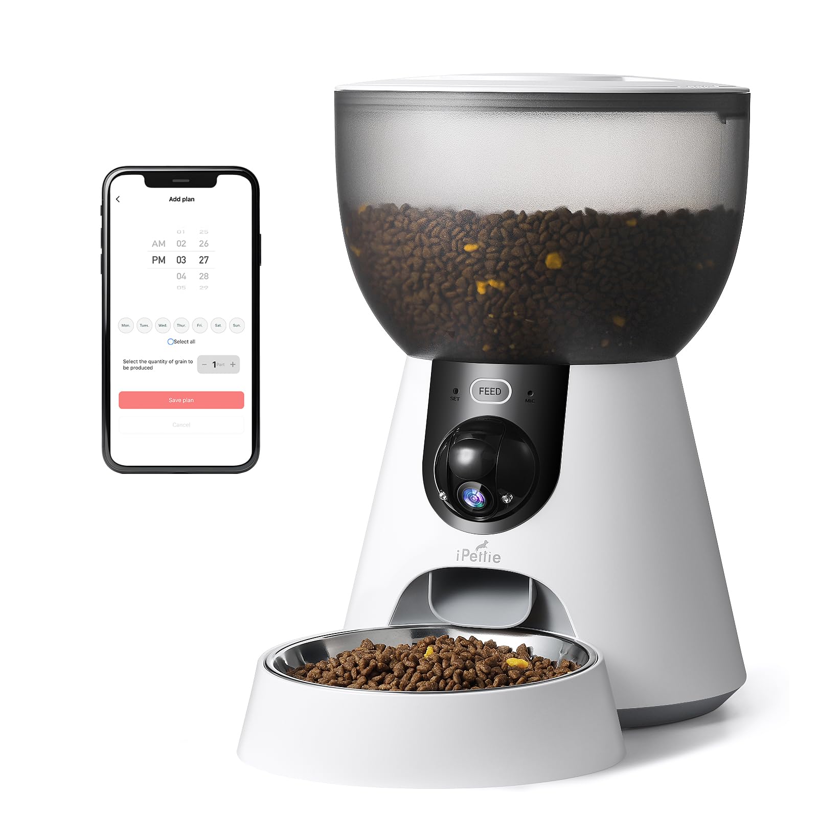 iPettie F4-C Smart Automatic Pet Feeder with 160° Wide-Angle Camera, 5G WiFi Connectivity, 2K HD, Motion & Sound Detection, 2-Way Voice Interaction, Night Vision, Stainless Steel Food Dispenser