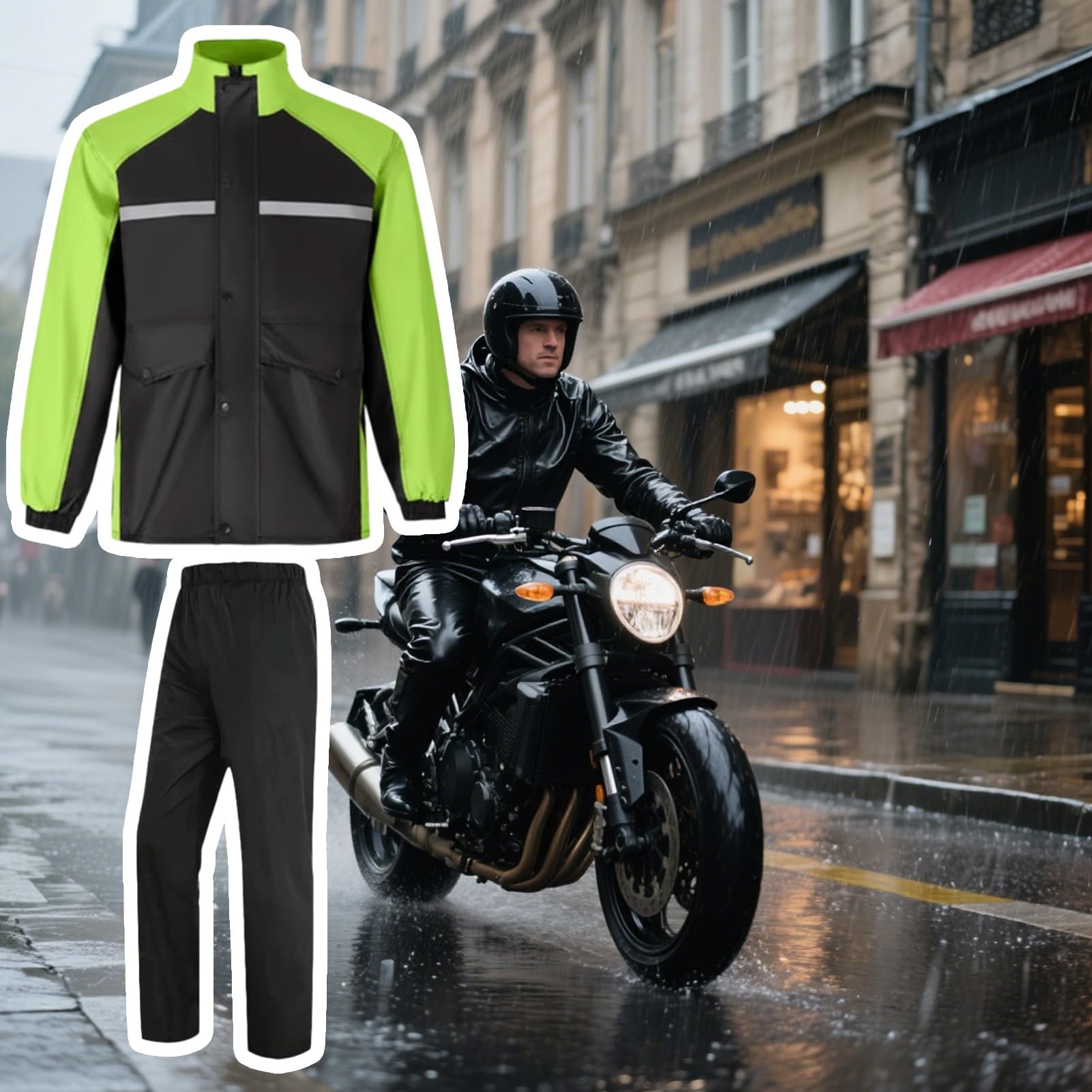 Giacca antipioggia per motociclisti, giacca antipioggia da uomo, riflettente e leggera, con stivali, tuta poncho per caccia, lavori di costruzione, pesca, campeggio, ciclismo, escursionismo