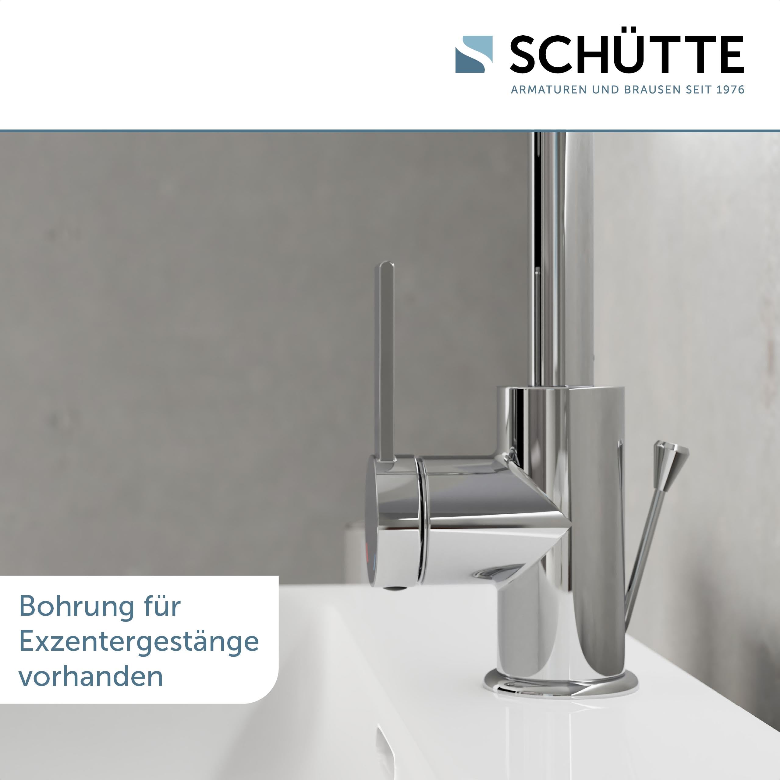SCHÜTTE 33120 Waschtischarmatur LOS ANGELES mit hohem Auslauf, Wasserhahn für das Bad mit Pop-Up Exzenter, Waschbeckenarmatur hoch, Badarmatur mit Einhebelmischer, Mischbatterie in Chrom