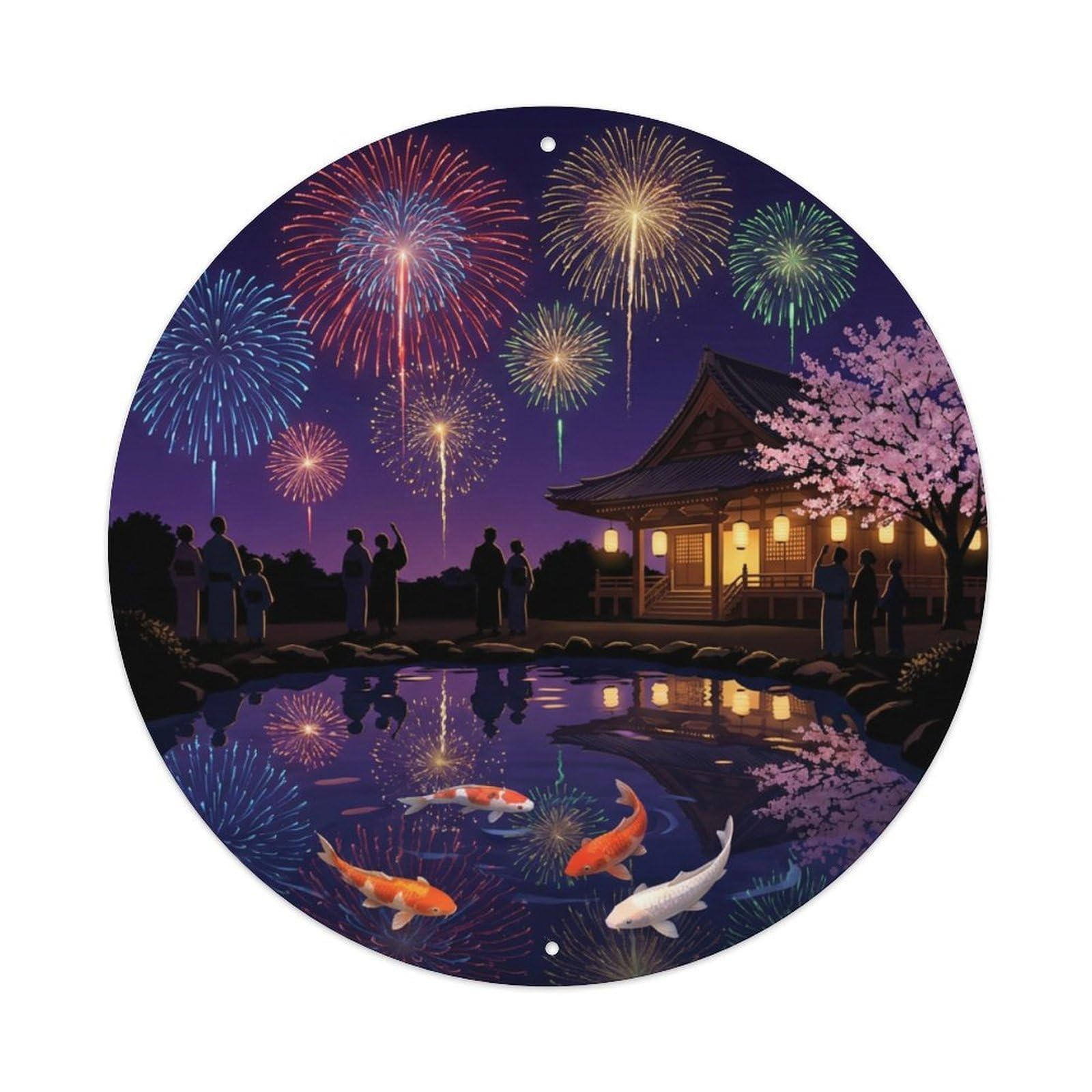 Galvaxio Style Japanese Koi Fish Summer Festival Fireworks Bright Metal Tin Sign