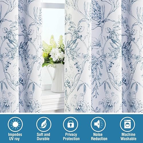 Miniatura 7 de H.VERSAILTEX - Cortinas 100% opacas para dormitorio, con flores de camelia, 1.6 m de largo, cortinas de tratamiento de ventana con bloqueo de luz,