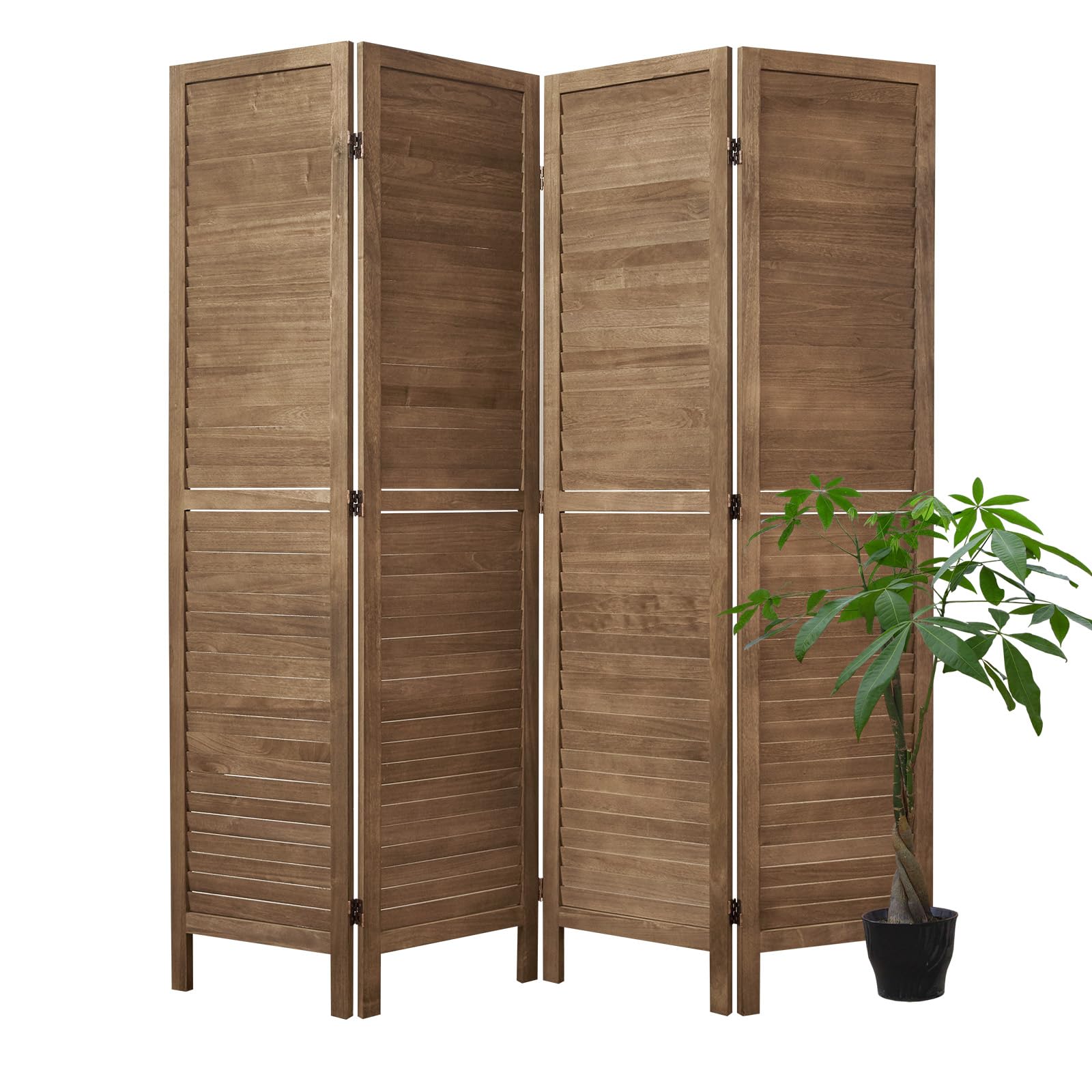 Room Dividers and Folding Privacy Screens, Wood Louvered Separators Divider Wall for Home Office Bedroom - 4 Panels, 67 * 60inch (Brown)