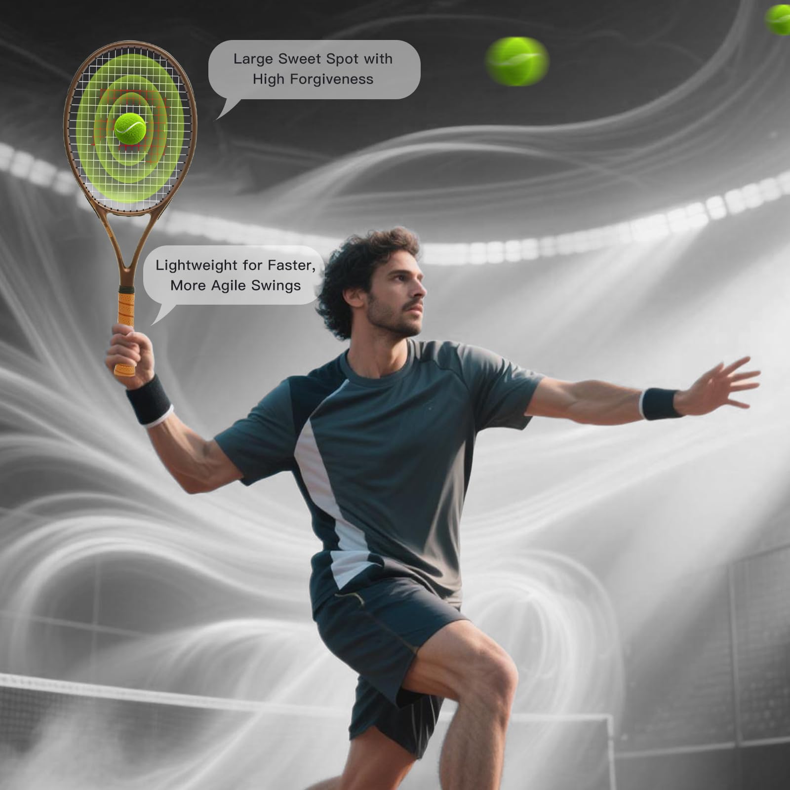 BatZoom Tennis Racket for Beginners & Adults - Lightweight Graphite Racquet with Comfortable Grip | Shock Reduction Technology | Includes Carrying Bag(Color Options)
