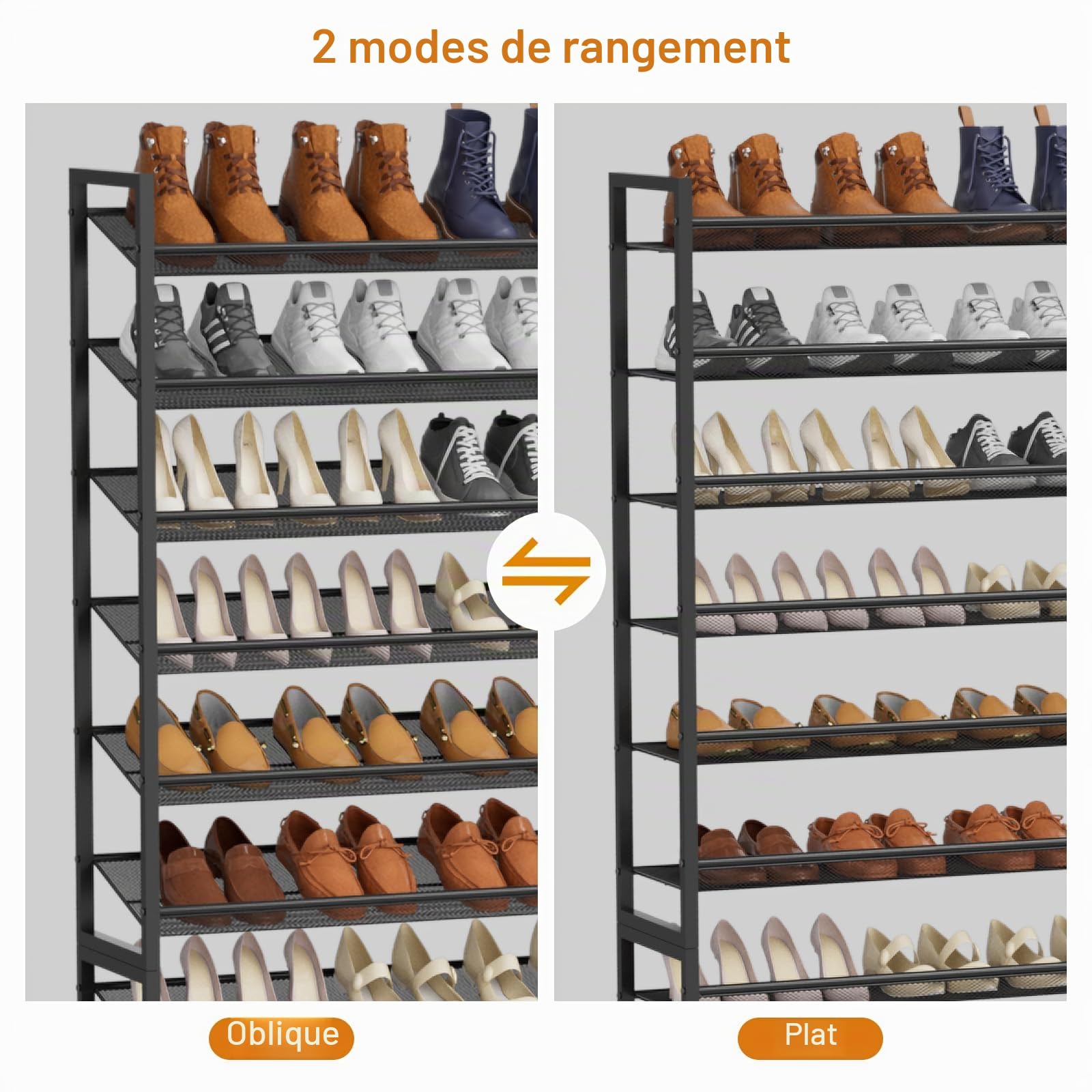 Grande étagère à chaussures à 12 niveaux, en métal robuste, empilable, étagère à chaussures verticale à 6 niveaux, pour placard, porte d'entrée, jusqu'à 75 paires, 113,8 x 29 x 216,2 cm (l x P