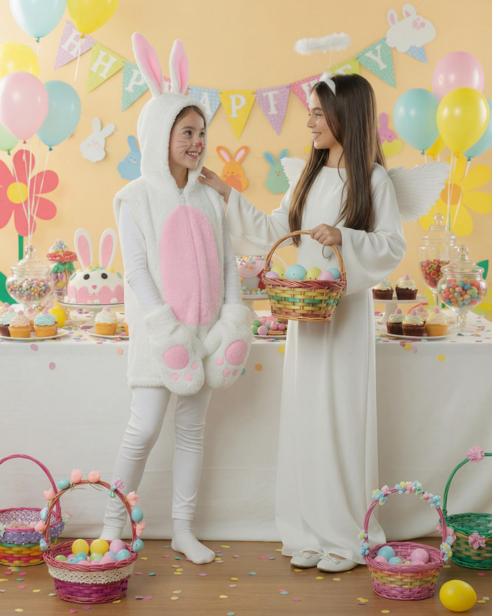 Toulite Engelskostüm für Damen, inklusive Engelskleid, Stirnband, Flügel, Krippenkostüm für Halloween, Erwachsene, Kinder, Mädchen, Jungen, 3 Stück