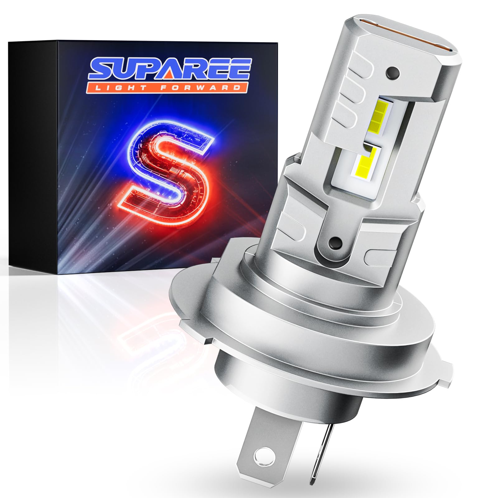 SUPAREE Bombilla LED H4 Motocicleta Bombilla H4 LED Moto Lampara LED Moto para Faro de Moto Hi/Lo 6000K 600% 8000LM 25W 12v/24v 1:1 Mini Size Plug y Play 1 Pc