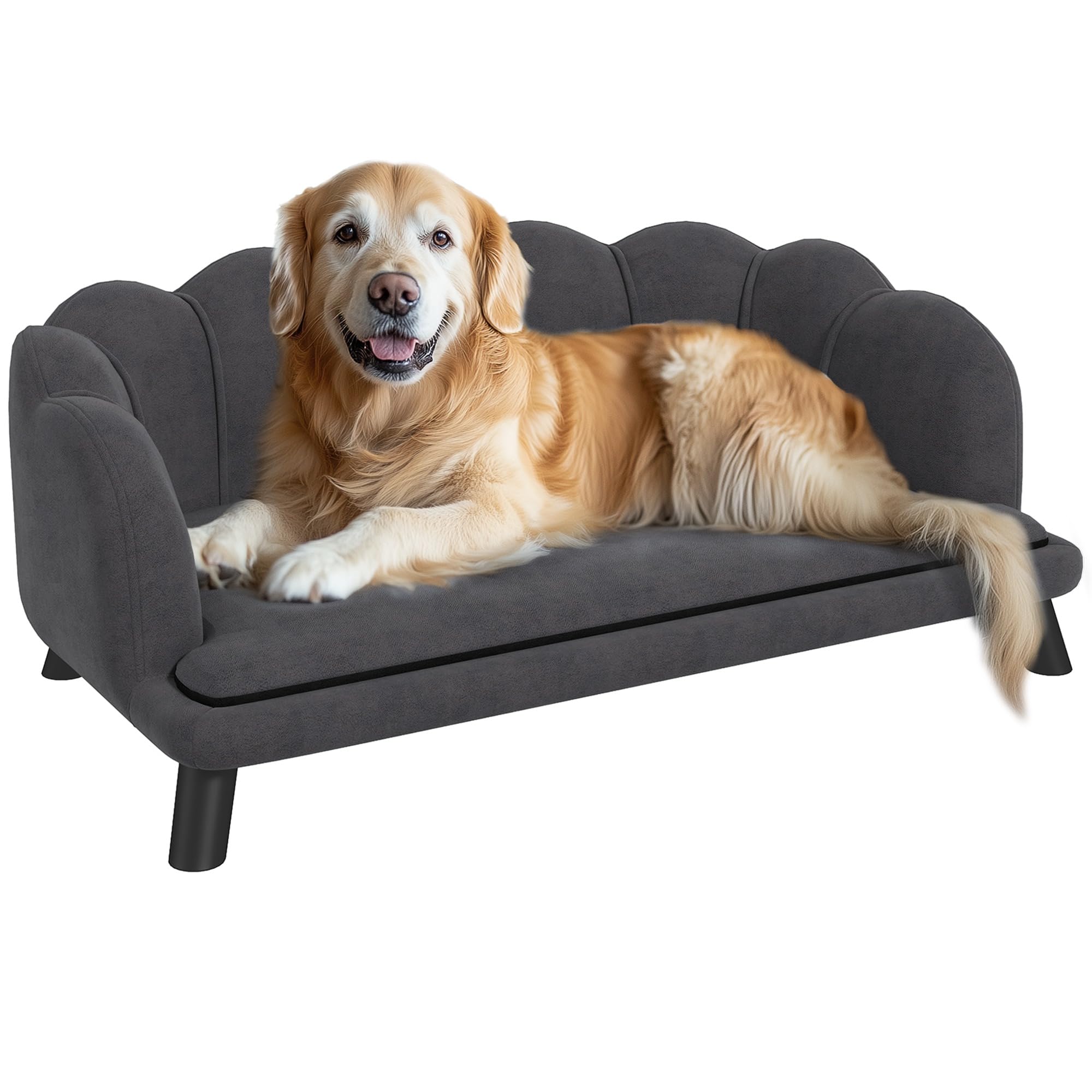 PawHut Canapé Chien lit pour Chien Chat Design Contemporain Coquillage dim. 98L x 60l x 35H cm Coussin Moelleux Velours Gris