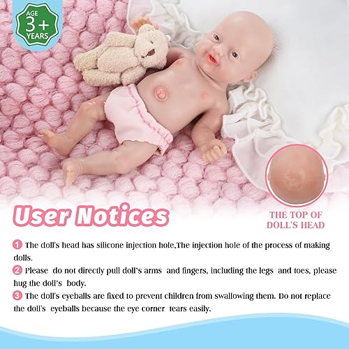 Miniatura 4 de Vollence Mini muñecas de bebé de silicona de cuerpo completo de 7 pulgadas, no muñecas de vinilo, muñeca pequeña de silicona, muñecas de bebé Reborn