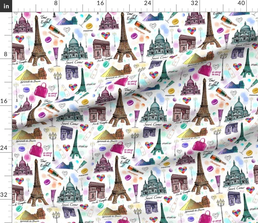 Spoonflower Fabric - Paris Watercolor Travel Vacation Heart Hand Drawing Printed on Petal Signature Cotton Fabric by The Yard - Sewing Quilting Apparel Crafts Decor