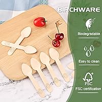 Vista 3 de 200 mini cucharas de madera de 4 pulgadas, biodegradable compostable, madera de abedul natural, cubiertos de madera desechables de grado alimenticio