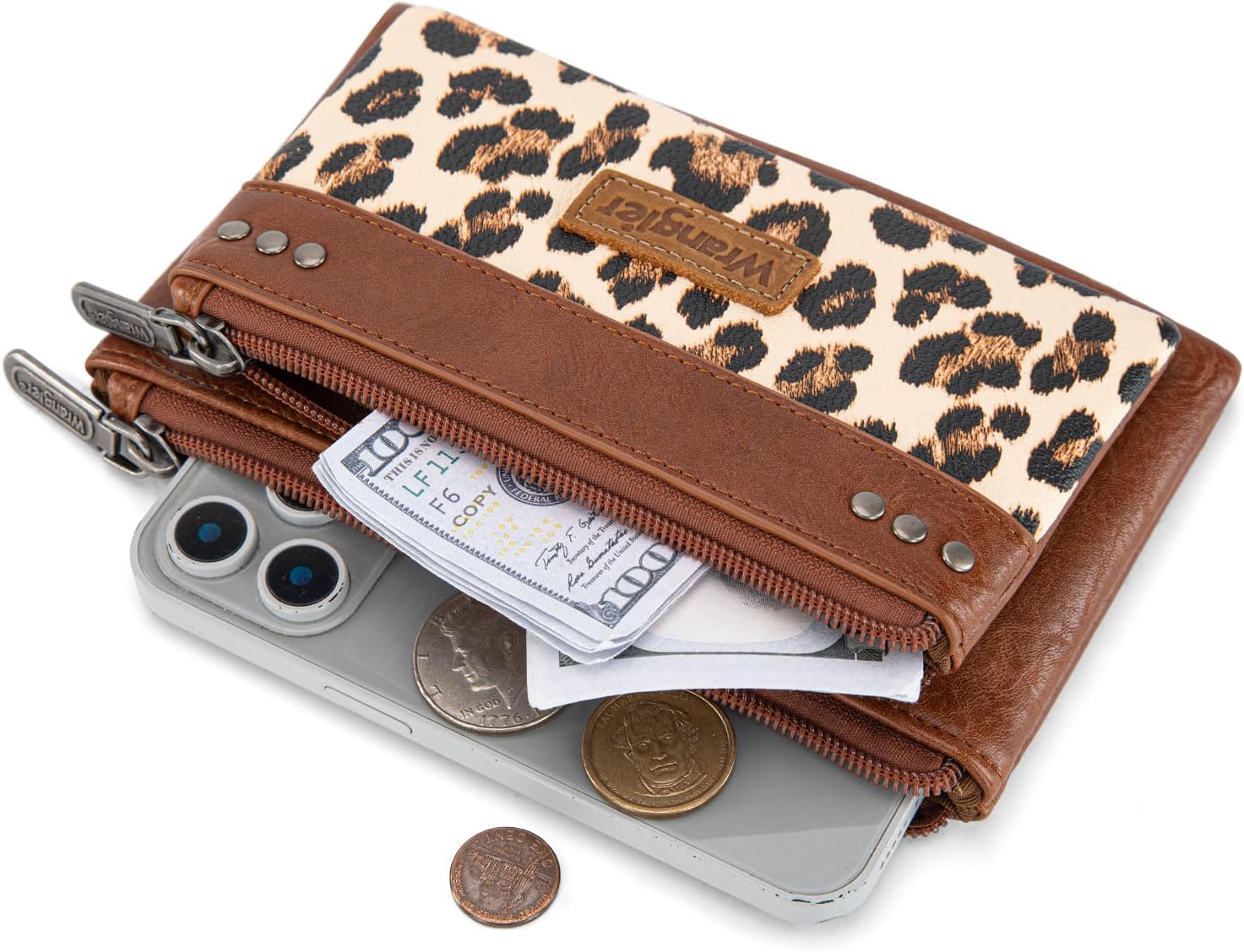 Montana West X Wrangler Brown Wallet Women Double Zipper Pocket Wallet with Rfid Blocking Large Phone Western Women's Wallets Card Cases & Money Organizers - Image 3