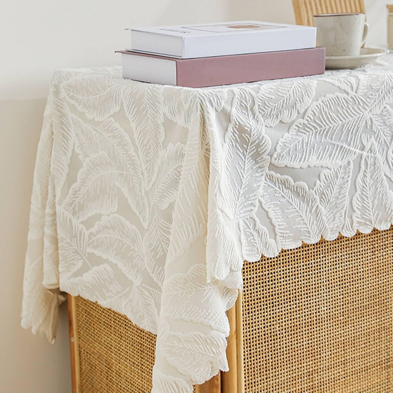 Polyester Tischdecke Landhausstil Vintage, Beige Weiß | 65x220CM