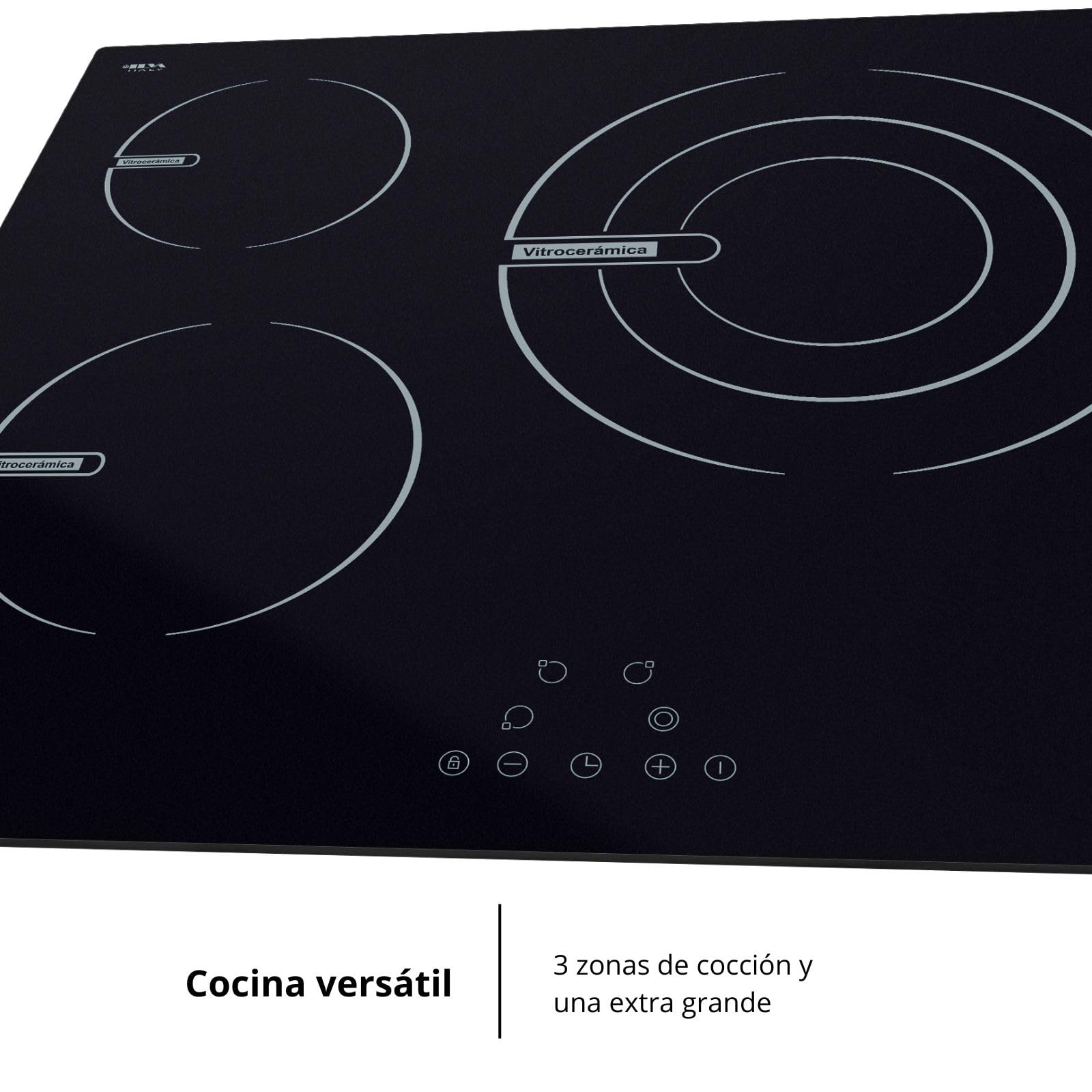 Corberó - Placa Vitrocerámica | CCVG3BL574 | 60 cm | 5700 W | 3 Zonas | Control Touch, Desconexión Automática, Bloqueo Infantil | Negro