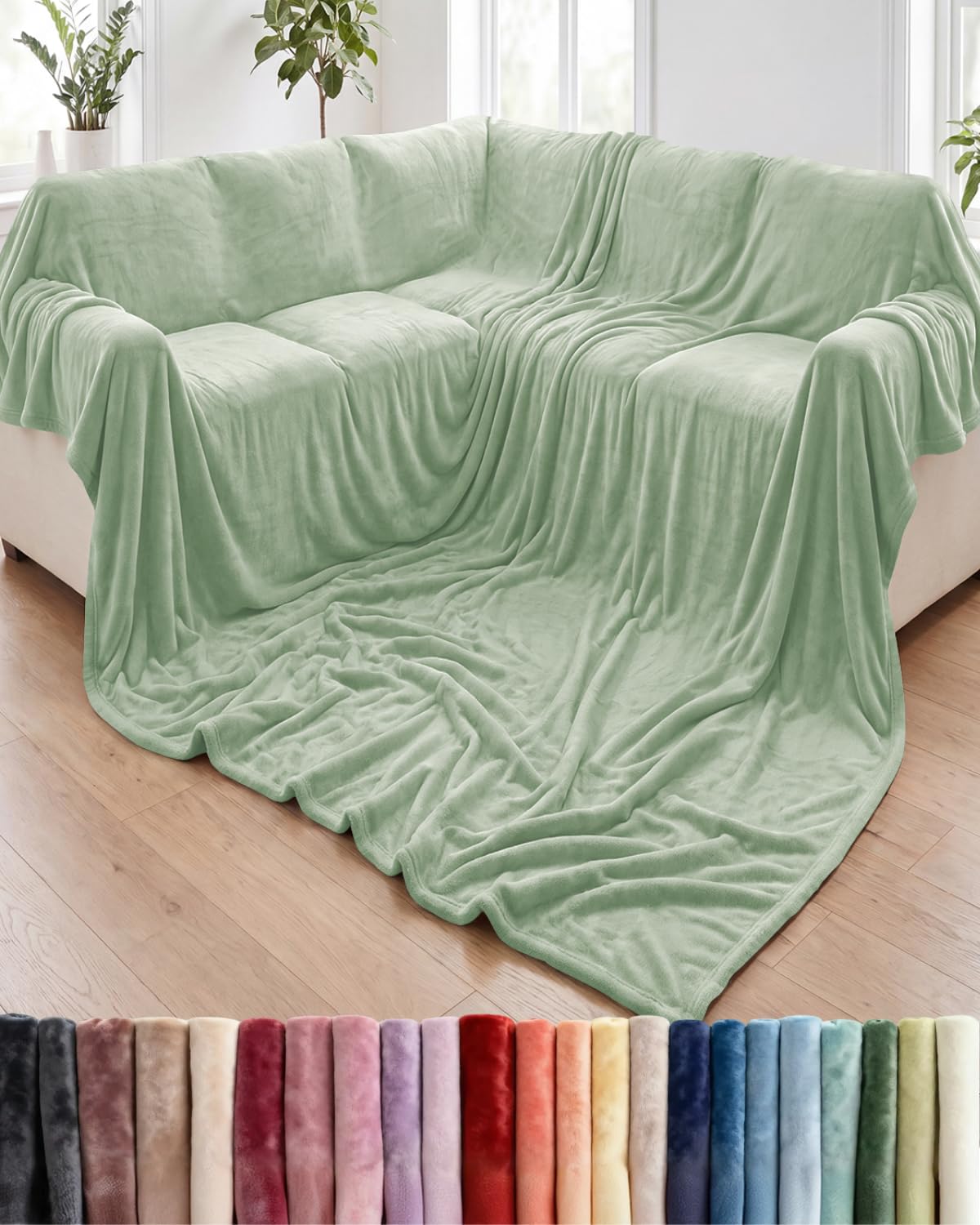 Fleece Blanket Oversized King - Ultra-Soft Flannel Fleece Blanket - Celadon