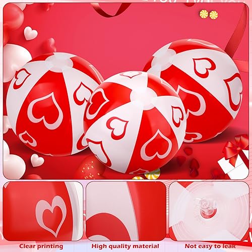 Miniatura 3 de 24 bolas de playa para el día de San Valentín para niños, inflables de plástico para decoración de fiesta de San Valentín, intercambio de aula,