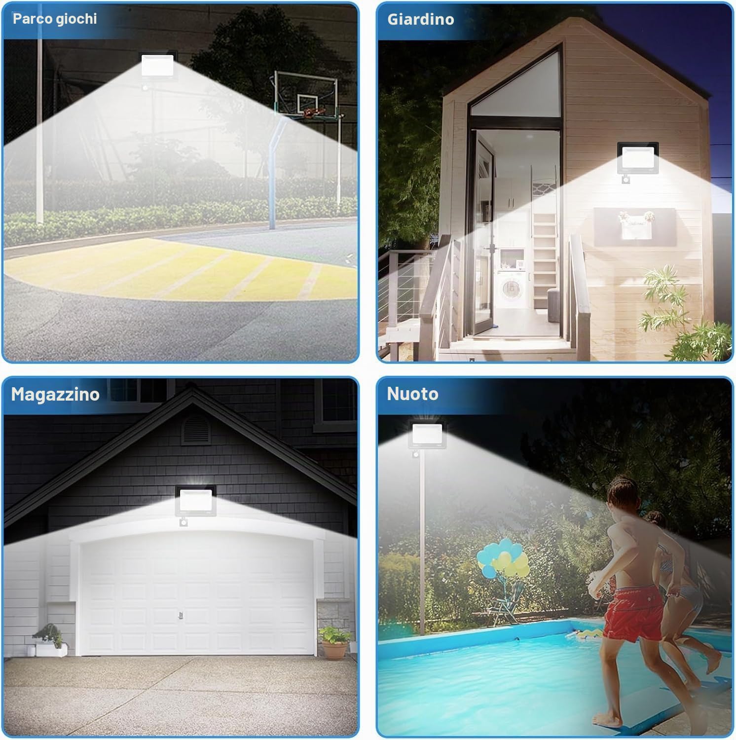 Faretto LED da Esterno 100W 10000LM 7000K con Sensore di Movimento, IP67 Impermeabile Super Luminoso Bianco Freddo Luce di Sicurezza per Garage, Cortile, Patio