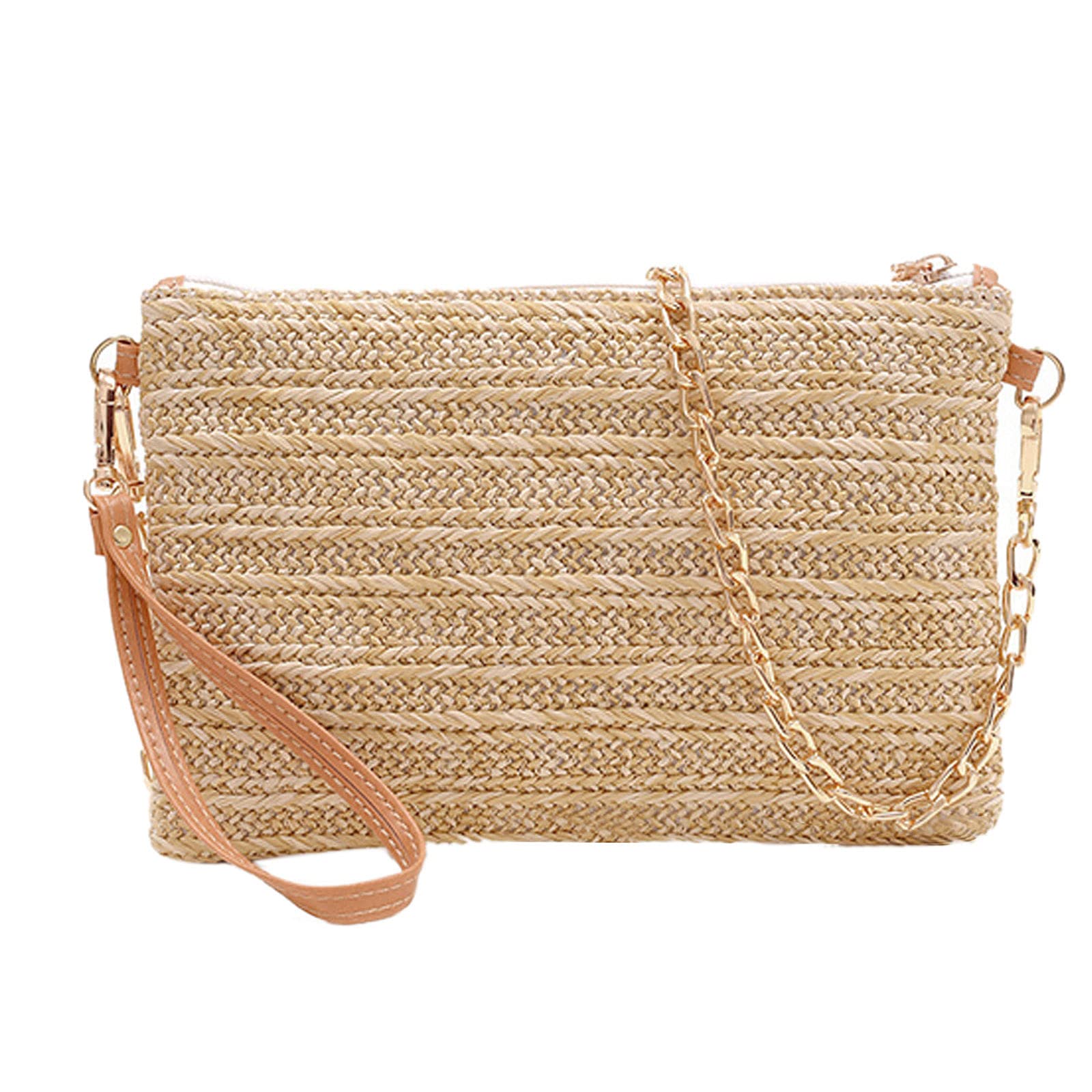 ZLM BAG USNatural Straw Boho Purse Zipper Wristlet Wallet Handwoven Beach Clutch Bag, 06187beige, One Size