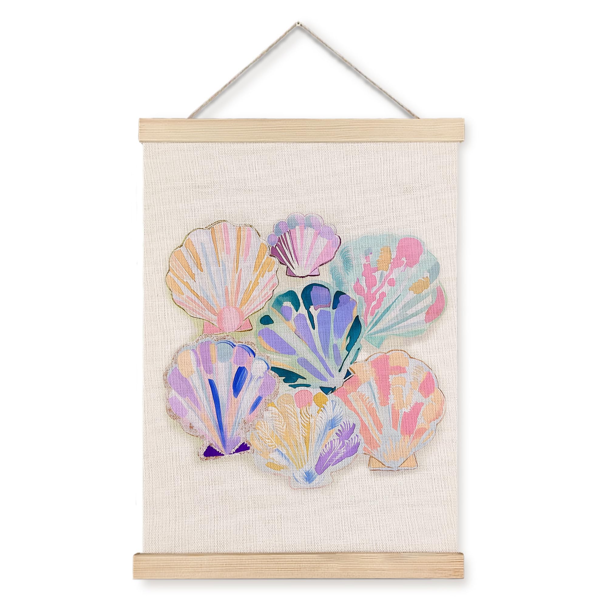 URLLUAE Coastal Beach Wall Decor, Coastal Colorful Seashell Wall Art With Wooden Poster Hanger, Ocean Wall Decor, Beachy WallDecor Posters for Home