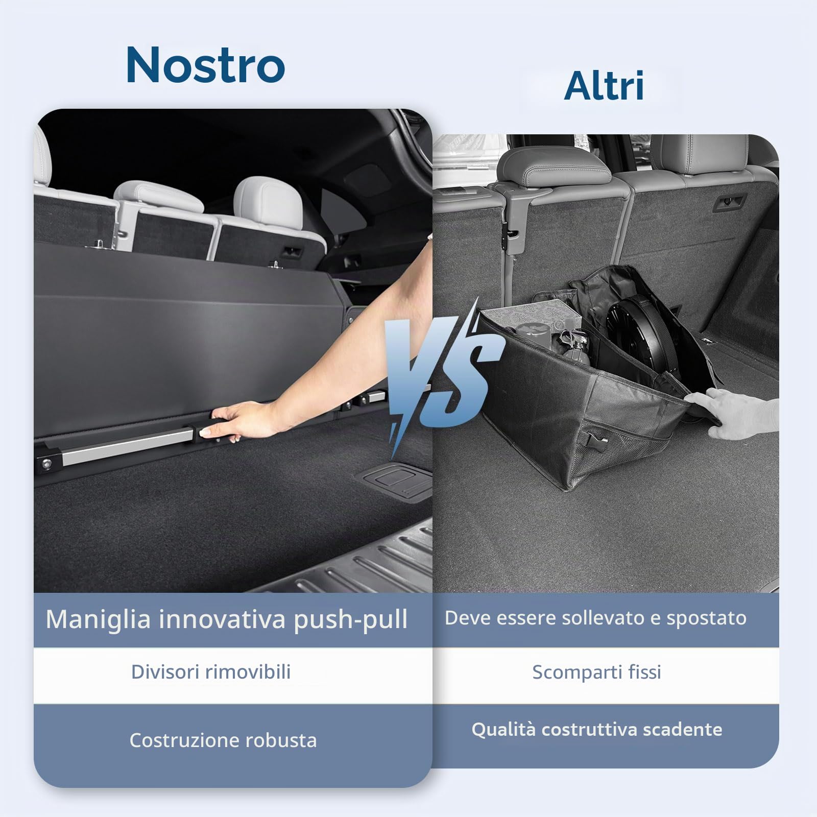 Organizer per bagagliaio auto con coperchio – Scatola di stoccaggio modulare 2 in 1 Grande XXL | Robusto manico estraibile, Pelle resistente, Telaio in ABS | Borsa per bagagliaio con sub-box(92cm